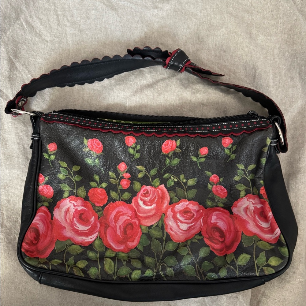 Isabella Fiore Hand-Painted Leather Shoulder Bag – Rare Floral Vintage Y2K